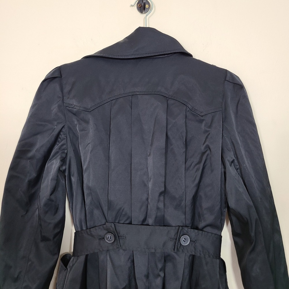 DKNY Black Trench Rain Coat S Lined Belted Pleated Casual Streetwear Fleur Noire - Picture 13 of 15